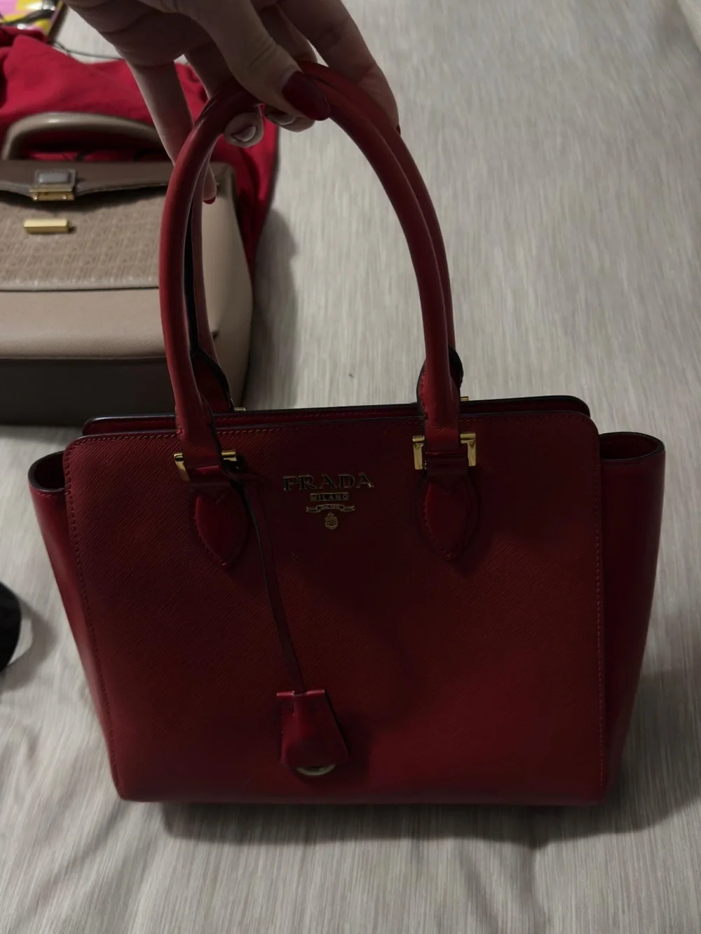 Prada Red Saffiano Satchel with Gold Hardware - Picture 2 of 2